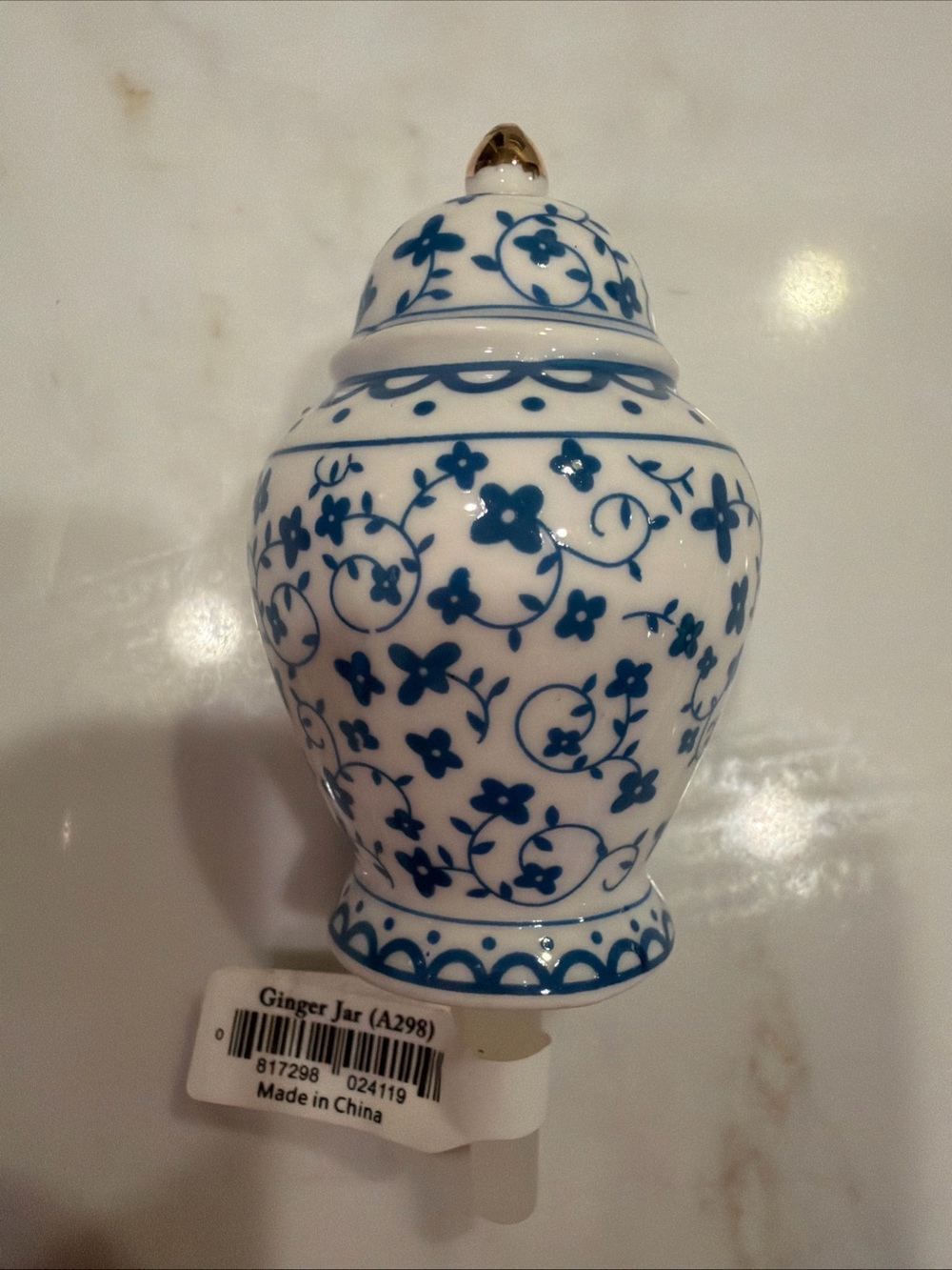 Nora Fleming Mini Ceramic Ginger Jar with Blue & White Floral Pattern